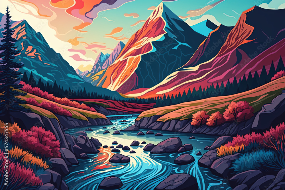 llustration of a beautiful colorful landscape