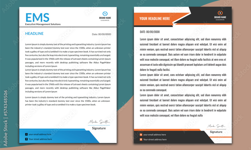 business letterhead design template set with blue, Orange & black color geometric shapes