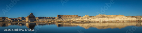 Panorama of Lake Power in the United States at record low levels. The photo is taken more than 30 feet below normal water level.
