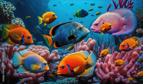  a group of colorful fish swimming over a coral covered ocean. generative ai