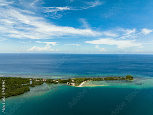 Fototapeta Naklejka Na Ścianę i Meble -  Shore of the island with the beach and blue sea.Turtle Islands, Negros, Philippines