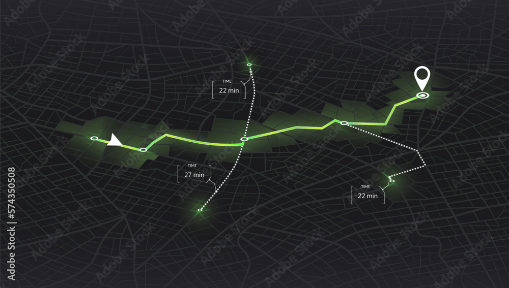 Location tracks dashboard. City street road.city streets and blocks, route distance data, path turns and destination tag or mark. Huge city top view. Isometric Location tracks dashboard. City street road.city streets and blocks, route distance data, path turns and destination tag or mark. Huge city top view. Isometric