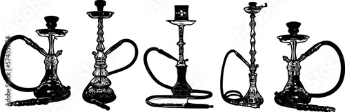 Silhouette of hookah set, sketch drawing illustration for hookah set, Elegant Pipes: Creative Expressions of the Hookah Set in Sketch and Silhouettes, ketching the Beauty and Charm of Hookah Sets photo