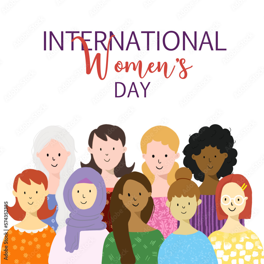 Dia internacional de la mujer, grupo de mujeres unidas, formato cuadrado Dia internacional de la mujer, grupo de mujeres unidas, formato cuadrado
