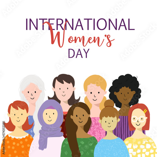 Dia internacional de la mujer, grupo de mujeres unidas, formato cuadrado