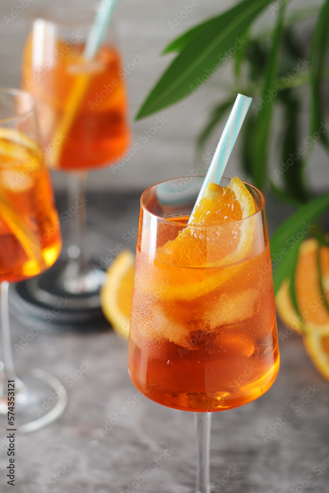 Glasses with aperol spritz cocktail Glasses with aperol spritz cocktail
