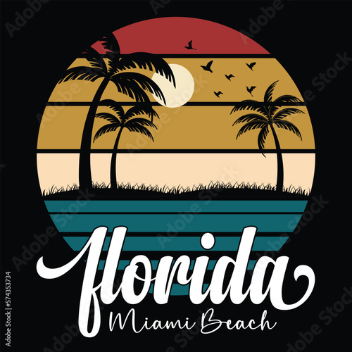 Florida Miami Beach T-shirt Design Vector Illustration
