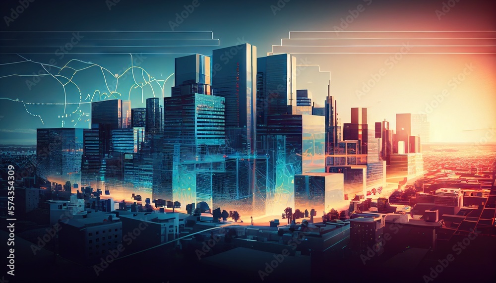 Obraz premium The green and clean city of the future. Smart city concept. Background for marketing or blog. Generative AI