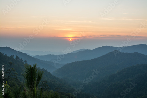 sunrise of mountain view at Kew-Hin, Ban Chae Son, Chae Son National Park in Lampang Thailand