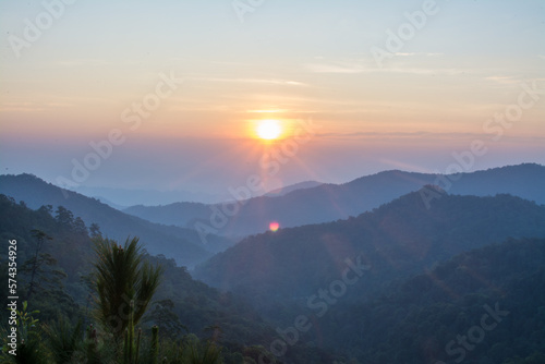 sunrise of mountain view at Kew-Hin, Ban Chae Son, Chae Son National Park in Lampang Thailand
