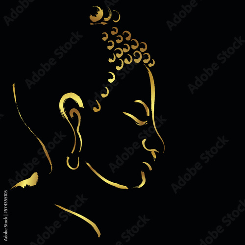 Golden Buddha face brush stroke over black background
