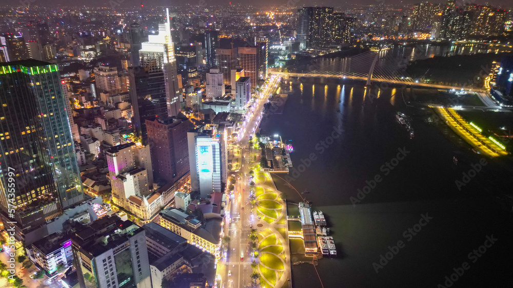Fototapeta premium Landmark81-Saigon-Vietnam Ho Chi Minh City at Light and Dark- Drone Shots-Sky shots- Sky pictures