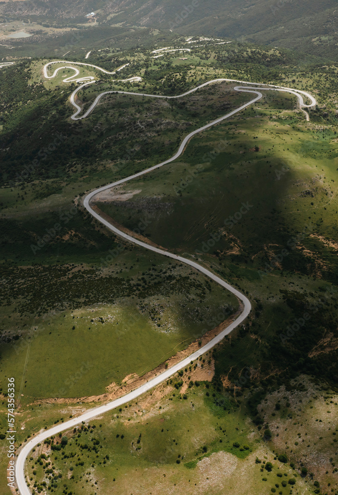 curved road mountains landscape. Aerial View