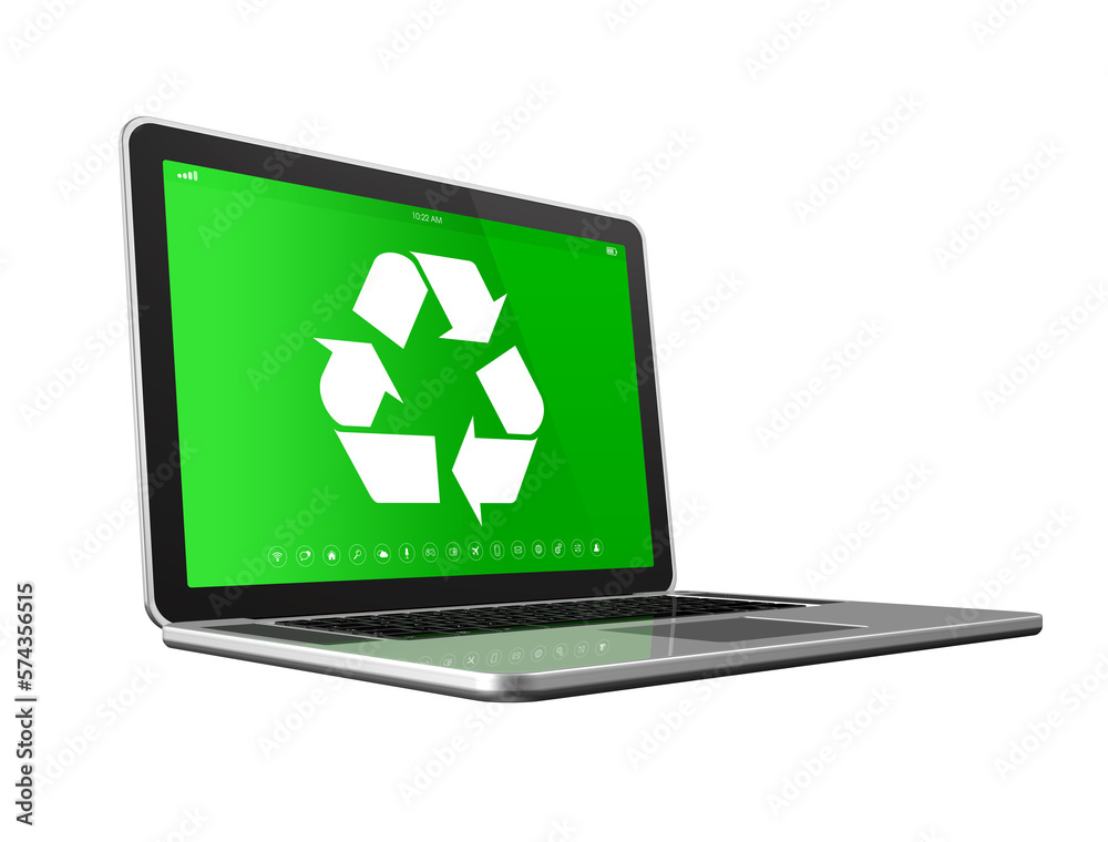 Laptop with a recycle symbol on screen. environmental conservation concept Laptop with a recycle symbol on screen. environmental conservation concept