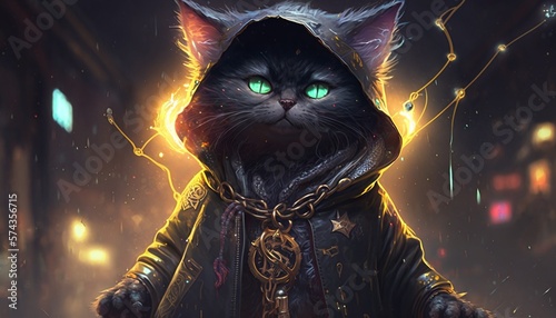 Little Wizard Cat Getting Ready to Cast His Magic Generated by AI