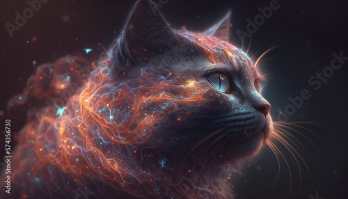 Celestial Cat Formed by Rays of Light of Different Colors Generated by AI © Rodrigo