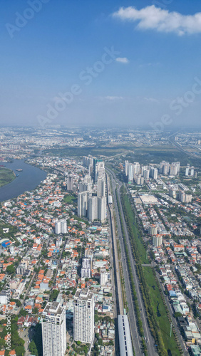 Fototapeta Naklejka Na Ścianę i Meble -  Landmark81-Saigon-Vietnam 
Ho Chi Minh City at Light and Dark-
Drone Shots-Sky shots- Sky pictures
