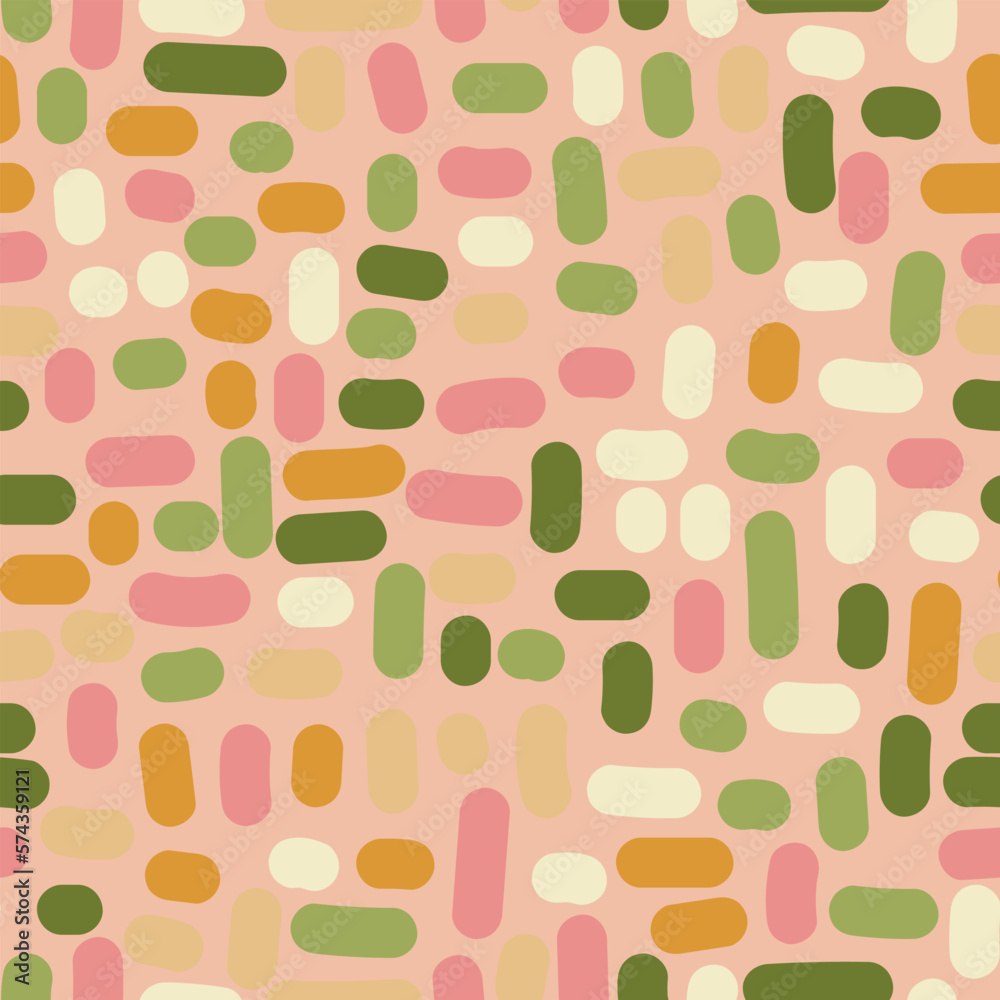 Seamless vector pattern with rounded rectangles in pastel colors.