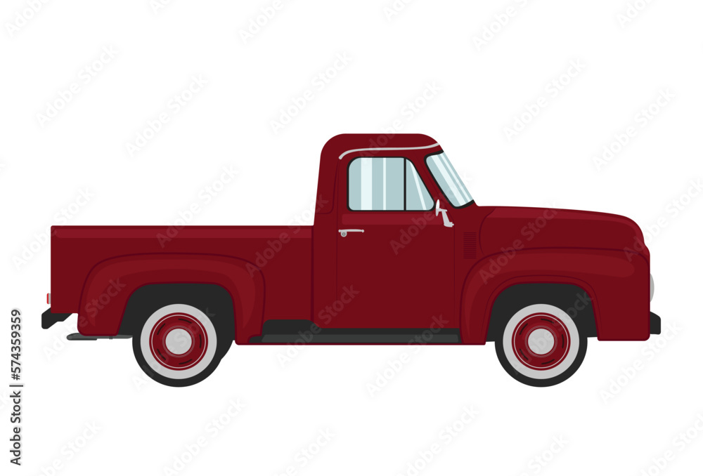 Old Pickup Truck Illustration, Utility Car Carrier Vehicule Flat Design