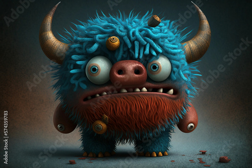 Playful Buffalo: A Cute and Angry Cartoon Character Illustration