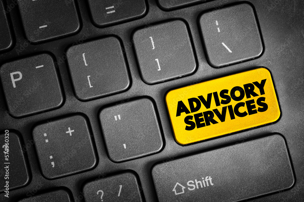 Fototapeta premium Advisory Services text button on keyboard, business concept background