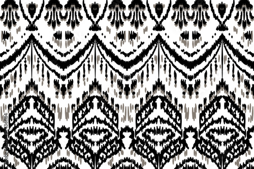Ikat geometric folklore ornament with tribal ethnic seamless striped pattern Aztec style. oriental pattern traditional Design for background, clothing, wrapping, Batik, fabric, vector, illustration.