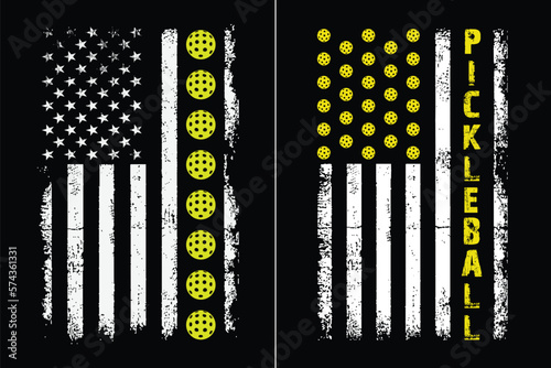 Pickleball Distressed USA Flag Design