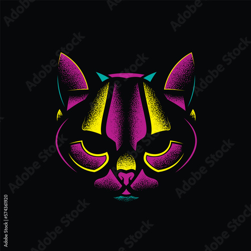 Abstract head of a predatory cat. Original vector illustration. T-shirt design.
