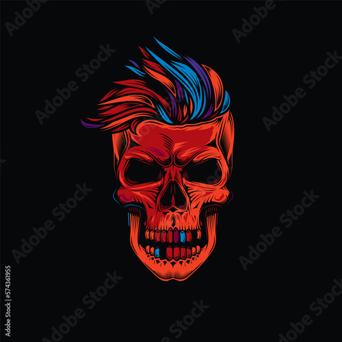 Original vector illustration in retro style skull head with eyes. T-shirt design, design element.