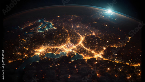 Viewing the World from Above: The Cityscape from Space City Lights at Night Illuminating the Urban Landscape Night illumination of the city, view of the city from space.