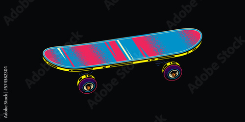Vintage skateboard in neon style. Original vector illustration.