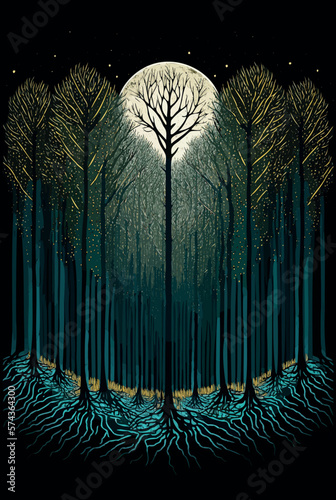 Fototapeta forest on a moonlit night