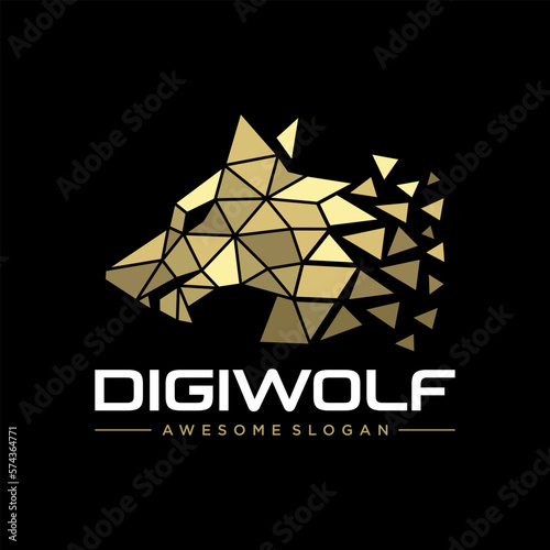 Wolf Head Digital Tech Pixel Logo Design Vector Template