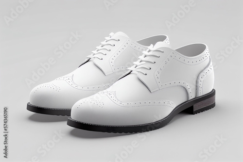 White leather men shoes mockup on white background. Side view. Generative AI.