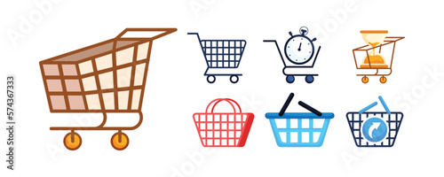 Brown Cart, Blue Cart, Cart Reminder Time, Cart Trophy, Great Product, Red Shopping Cart, Blue Cart, Out Cart.Simple set of wheelchair related isometric vector.There are vectors such as express