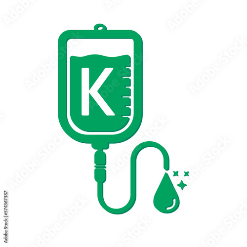 Vitamin K drip saline bag icon green form simple line. Vitamins iv saline solution isolated on white background. Medical symbol concept. Design for use web app mobile, print media. Vector EPS10.