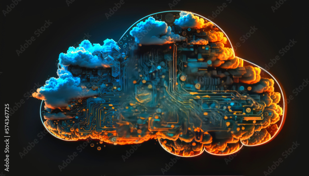 Abstrakter blauer Cloud Technologie Hintergrund, Generative AI  - obrazy, fototapety, plakaty 