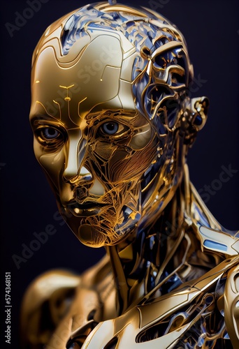Portrait a cyborg robot. Concept for Artififial Intelligence. Designed using Generative AI