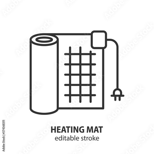 Heating mat line icon. Mobile warm floor vector sign. Heating carpet outline symbol. Editable stroke.