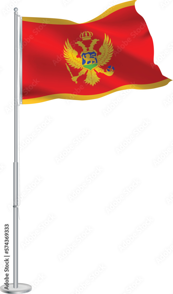 Isolated waving national flag of Montenegro on flagpole Isolated waving national flag of Montenegro on flagpole