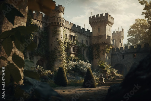 Photographie a castle with lots of trees and bushes in front, a matte painting, fantasy art