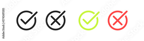 Voting buttons. Red, green, right, wrong. can, can't, yes, no, flat, line, black, accept, reject, flag, false, true, mark. absence, close, approve. Interactive concept. Vector flat reaction icons.