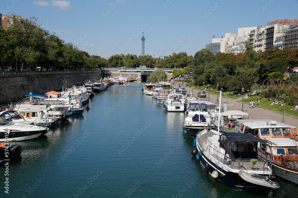 La Bastille harbour, Paris. France.