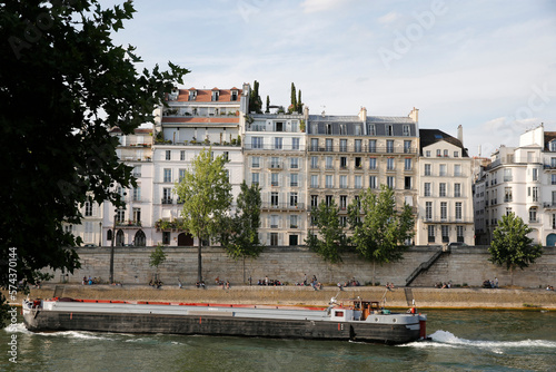 Barge on the Seine river. France. France.