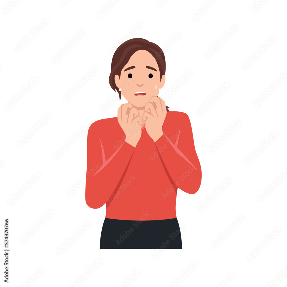 Being worried and stress concept. Portrait of attractive cute scared worried. Flat vector illustration isolated on white background Being worried and stress concept. Portrait of attractive cute scared worried. Flat vector illustration isolated on white background