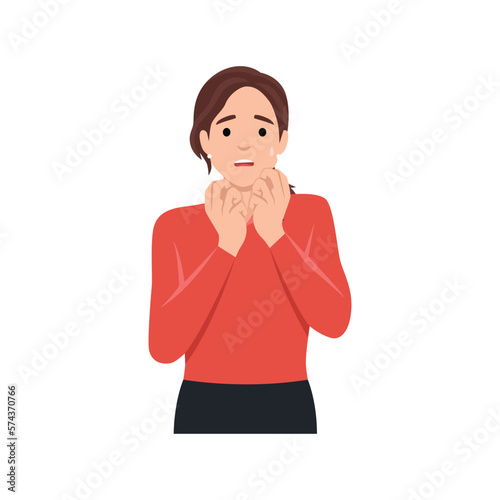 Being worried and stress concept. Portrait of attractive cute scared worried. Flat vector illustration isolated on white background