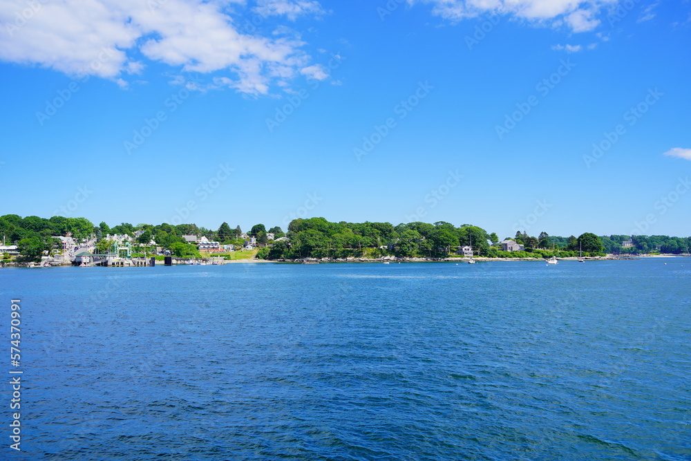 Landscape of Portland harbor, fore river, and Casco Bay and islands, Portland, Maine Landscape of Portland harbor, fore river, and Casco Bay and islands, Portland, Maine