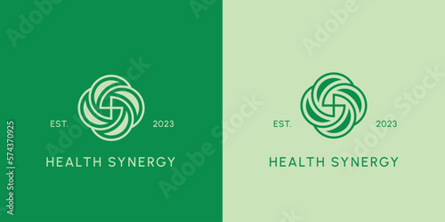 Medical energy rotation logo design illustration Icon vector of a creative idea spanning medical swirl, healthcare, and flat style geometric minimalism. A unique digital hospital app