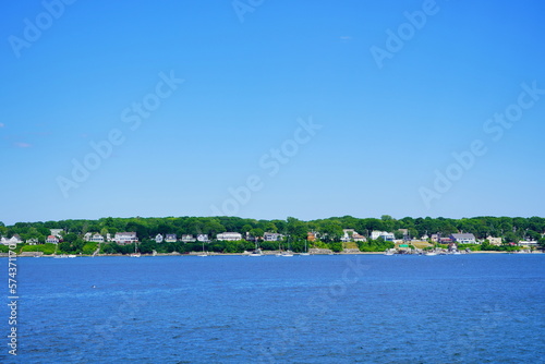 Landscape of Portland harbor, fore river, and Casco Bay and islands, Portland, Maine 