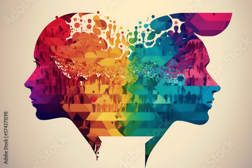 Colorful illustration with different faces of people with the LGTBI concept. Generative AI.